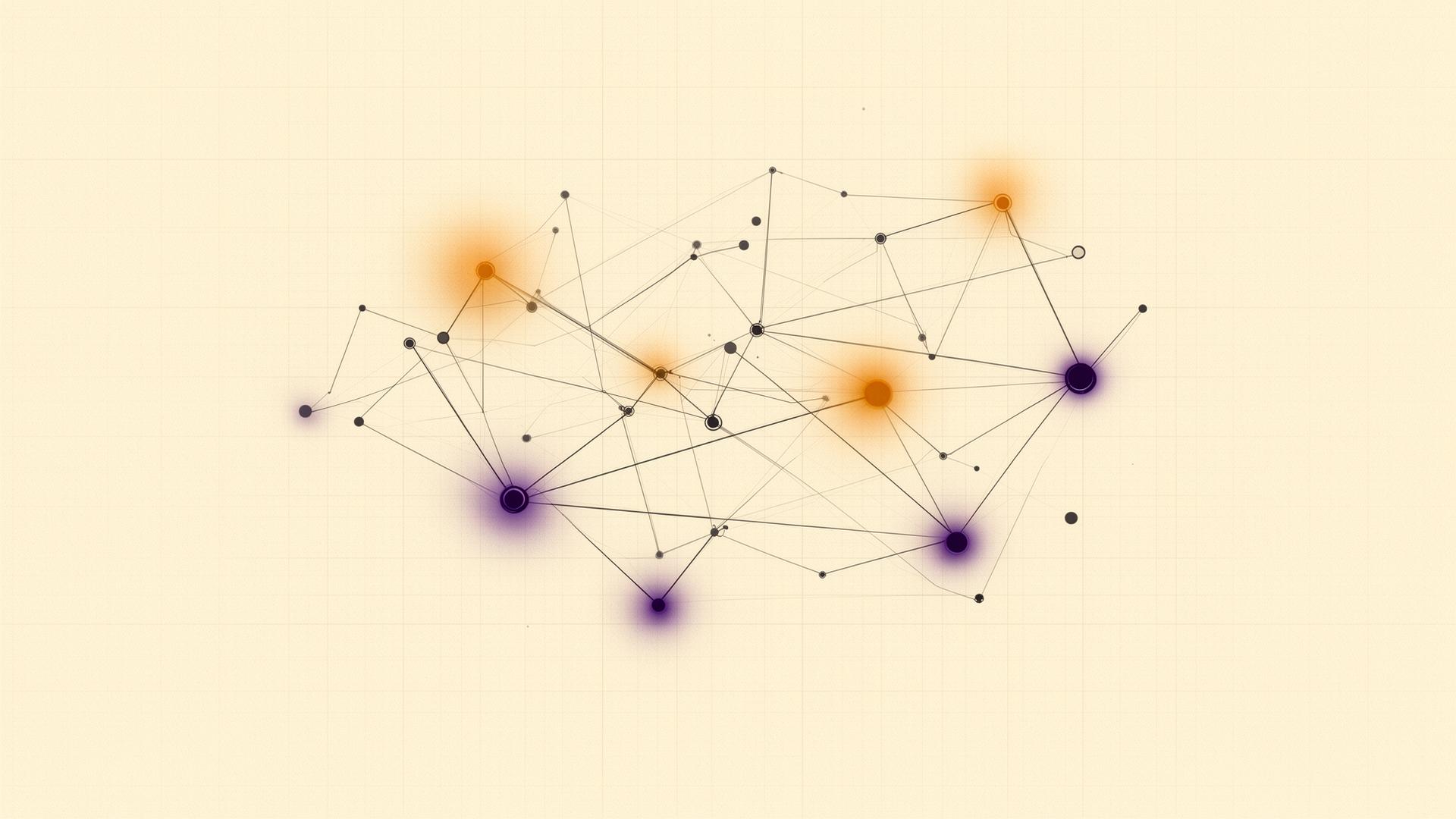 Editorial abstract of an AI agent orchestration graph on cream